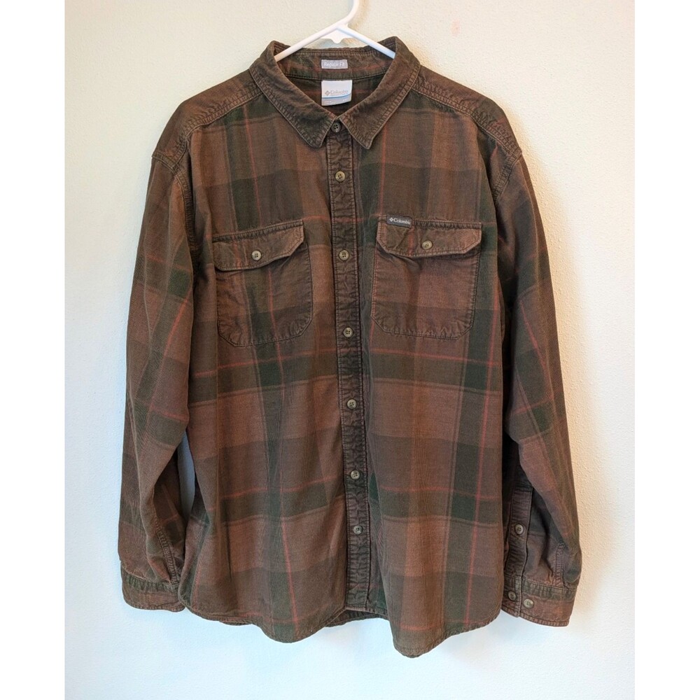 Columbia Brown Plaid Corduroy Outdoor Overshirt 100% Cotton Men's XXL AM0265
